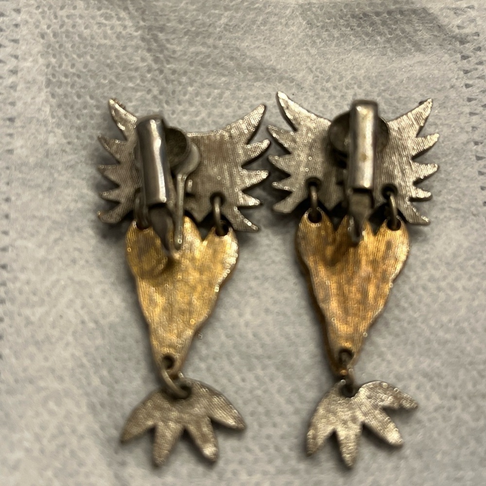 Vintage Owl Earrings with Amber Accent - Picture 3 of 5